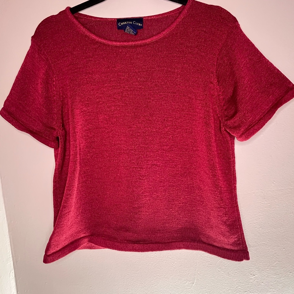 Charter Club Red Knit Short Sleeve Shirt Women’s Size XL - Picture 1 of 5